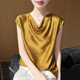 Silk Satin 2026 Spring And Summer New Short Female Style Swinging Silky Temperament T-Shirt Simple Short-Sleeved Top
