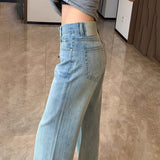Light Blue Non-Legged Micro-Tear Jeans Women's Summer Thin 2025 New Loose Thin-Skinny High-Rise Flared Trousers