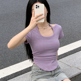 Design Sense Care Machine Hanging Neck With Short T-Shirt Girls Summer Slimming Hottie Shoulder Short Sleeve Top