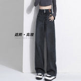 Plus Velvet Broad-Legged Jeans Women's Spring And Autumn 2025 Trend With New Explosive Winter High-Waisted Narrow Version Of Straight Trousers