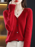 Wool Blended 2026 Autumn And Winter Women's New Loose V-Neck Solid-Color Short Top Knitted Cardigan Sweater Coat