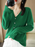 Wool Blended 2026 Autumn And Winter Women's New Loose V-Neck Solid Color Short Knitted Cardigan Jacket Sweater Spring