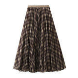 2025 Autumn Curry Lattice Half-Dress Woman Senior Sense A Word High Swing High Waist Thin Crobow Mid-Long Dress 8955