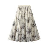 Art Tie Dye Printing Net Yarn Temperament Skirt Skirt Women Spring And Summer New High-Waist A Skirt D6618