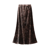 Diamond Velvet Dress Women Autumn And Winter New Korean Version Of High-Waist A Skirt In The Long-Term Slim Stumbling Skirt 0517