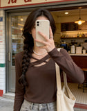 French Collar Cross-Bottomed Women's Autumn And Winter 2026 New Design Long Sleeves Sexy Top