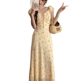 French Floral Short-Sleeved Dress Woman 2025 Summer New Temperament To Show Thin Bubble Sleeve Tea Breaker Dress