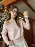 Irregular Oblique Shoulder Long-Sleeved Sweater Women's 2026 New Autumn And Winter Repair Shoulder Chic Knitted Top