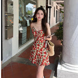 Summer Small Beautiful Gentle Style Sexy Thin Dress French Retro Roses Hanging Dress Dress Woman