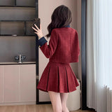 Autumn And Winter French Name Red Little Scented Dress Women's Life Of The New Year Dress New Year's Robes Two Sets