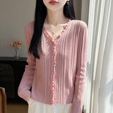 Skin-Skin Velvet 2026 Autumn And Winter New Women's Loose Wood Ear V Collar Collar Bottom Knitted Cardigan Sweater Jacket