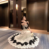 French Heavy Industry Lace Splicing Big Swing Dress Women Black And White Bump Color Waist Thin Hanging Dress Dress Dress Dress
