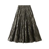 Autumn New Folded High-Rise Half-Dress Women's Leather Skirt Long 100-Fold A-Word Dress 8912