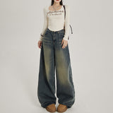 High-Waisted Broad-Legged Jeans Women's Spring And Autumn New Retro Nostalgia Hanging Thin Loose Straight Tug Trousers