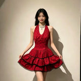 Korean Sweet Hot Spots Hanging Neck Hanging Dress 2026 Women's Summer New Red Sexy Waist Thin Dress