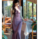 Purple Wave Spot Hanging Neck Dress Women Summer High-End Feel Dress Hottie Wind Bag Hip Dress