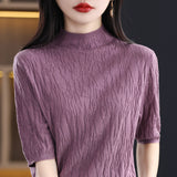 Fine-Woven Wool 2026 Autumn New Temperament Five-Sleeve Female Tree Pit Embroap In The Sleeve Short Bottom Knitting Shirt