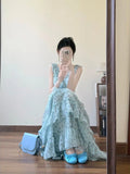 French Pure Lusty Temperament Sweet Dating Design Feel To Wear Broken Flower Cake Dress Slim Long Dress