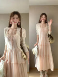 Gentle Wind Bow Sling Skirt Suit Women Summer Sunscreen Knitted Lace Lace Lace To Receive Waist Skirt