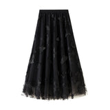 Spring And Summer New High-Rise Thin A-Word Lace Butterfly Fairy Mesh In The Long Skirt Women's Skirt 8652