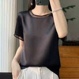Silk Satin 2026 Spring And Summer Women's New Short Loose Round-Neck Color Mesh Yarn Short-Sleeved T-Shirt Temperament Thin Top