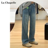 Light Blue Straight Jeans Women 2025 Autumn And Winter Trend With New Plus Velvet High Waist Narrow Version Of Broad Leg Dredged