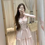 French Sexy Pink Lace Dress Woman 2025 Summer Harvest Thin Dress Skirt Holiday Dress