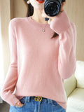 Wool Blending 2026 Autumn And Winter New Women's Loose Round Neck Solid Color Casing Bottom Knitted Bottom Sweater