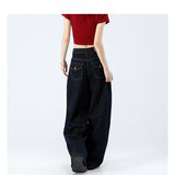 Dark Blue Wide-Legged Jeans Women's Autumn And Winter Trend With New High-Rise Thin Straight-Up Loose-Render Trousers