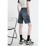 Vintage High-Waisted Denim Shorts Women Summer Small Loose Thin Trousers A Word Straight Five-Point Pants