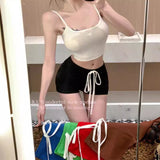 Black Tight Casual Shorts Women Summer Little Hottie Rope High Waist Thin Straight Trousers Repair Warm Pants