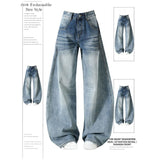 Vintage Light Blue Scissors Jeans Women Spring 2026 New Design Sense Low-Rise Thin-Skinny Broad Leg Pants