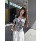 Lazy Wind Stripe Zipper Long-Sleeved Hooded Cardigan Jacket Women's Summer Short-Term Casual Sunscreen Hooded Shirt Top