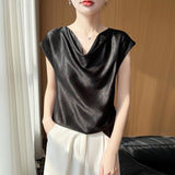 Silk Satin 2026 Spring And Summer New Short Female Style Swinging Silky Temperament T-Shirt Simple Short-Sleeved Top