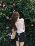 Set Women 2026 Summer Korean Age Reduction Design Pink Short-Sleeved Shirt Top Wave Half Body Skirt Two-Piece