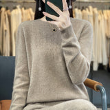 Line Ready-To-Wear 100% Pure Wool 2026 Autumn And Winter New Women's Round Collar Short Hollow Loose Knitted Bottom Sweater