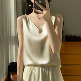 Silk Satin Sling 2026 Spring And Summer Women's New Body-Repair V-Neck Short Shoulder Broadband With Sling Vest