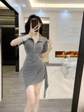 Sweet Babes Wind Polo Collar Dress Women's Summer 2025 New Irregular Design Short Dress Korean Style