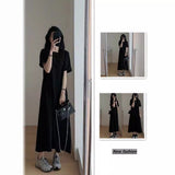 2027 Summer New Over-Knee Dress Fat MM Short-Sleeved T-Shirt Women Loose Thin Dormitory Casual Black Dress
