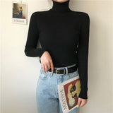 Black High-Neck Knitted Bottom Shirt Autumn And Winter Model Of Long Sleeves With A Female Sweater Slimming Clothes