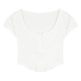 Irregular White Short-Sleeved T-Shirt Girl Summer Tight Sexy Short Slimming Square Collar Open Umbilion Hottie Top