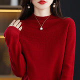 First-Line Ready-To-Wear Seamless Pure Wool 2026 Autumn And Winter New Women's Half-High Collar Hollow Short Bottom Knitted Sweater