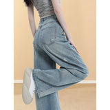 Vintage Scratched Broad-Legged Jeans Women's Spring And Summer 2026 Trend With New High-Rise Loose Thin Straight Trousers