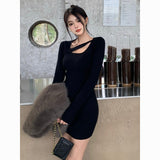 Packing Hip Dress 2026 New Hottie Dress Long Sleeve Autumn Winter Sister Women Tight Black Skirt Repair