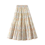 Korean Sweet Broken Flower Dress Dress Woman 2025 Summer A-Word Tight Waist Long Umbrella Skirt 2185