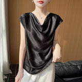 Silk Satin 2026 Spring And Summer New Short Female Style Swinging Silky Temperament T-Shirt Simple Short-Sleeved Top