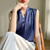 Silk Satin 2026 Spring And Summer Women's New Body Repair V Collar Wide Shoulder Short Sleeveless Sling Sling Sling Vest