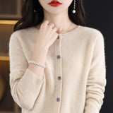Line Ready-Wear 100% Pure Wool 2026 Autumn And Winter New Women's Short Collar Loose Knitted Cardigan Sweater Jacket