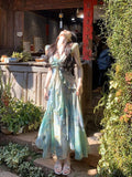 Linxia 2025 Spring And Summer New Design Feel Holiday Style Print Bohemian Fairy Dress