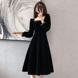 Early Autumn Gold Velvet Temperament Dress Women's Large Size Hepburn Style High-End Autumn And Winter Bottom With A Black Dress